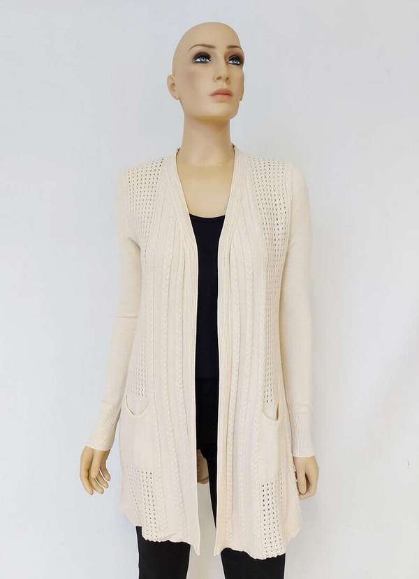 Alpelo - Cardigan Alongado Alpelo Bolso Frontal Bege Bege