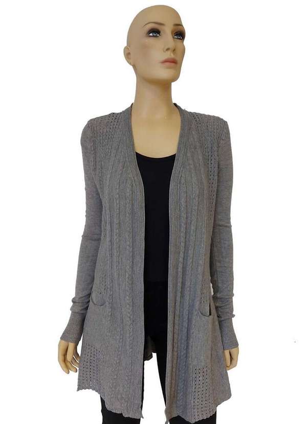 Alpelo - Cardigan Alongado Alpelo Bolso Frontal Cinza Cinza