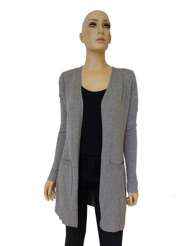 Alpelo - Cardigan Alongado Alpelo com Bolso Cinza Cinza