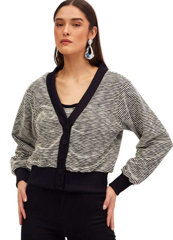 Sommer - Casaco Sommer Listrado Preto e Branco Preto