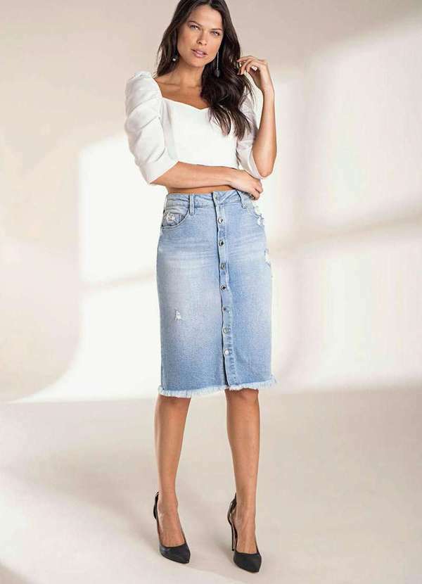 Lado Avesso - Saia Jeans Lado Avesso Pin Up Azul Azul