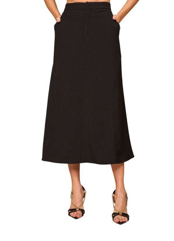 Lado Avesso - Saia Lado Avesso Long Midi Alfaiataria Preto Preto