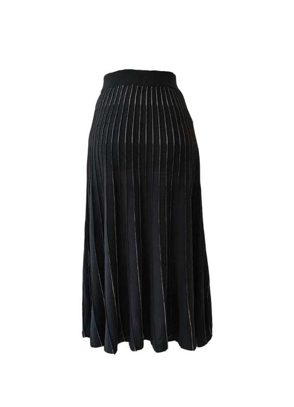 Alpelo - Saia Midi Alpelo Retilínea Tricot Preto Preto 2