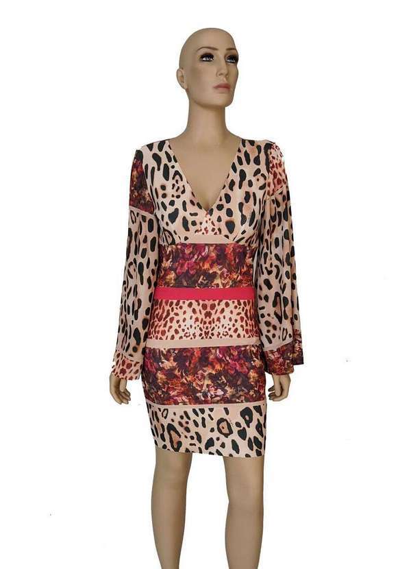 Cityblue - Vestido Curto City Blue Manga Longa Bege Bege
