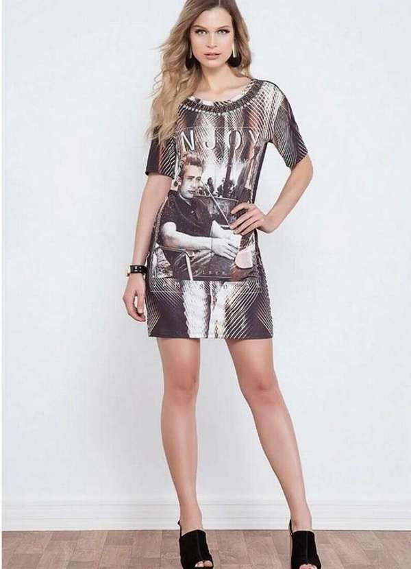 Viber - Vestido Curto Viber James Dean Marrom Marrom