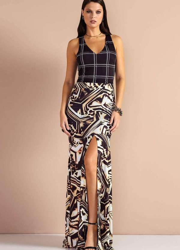 La Rossi - Vestido La Rossi Longo Estampado Preto