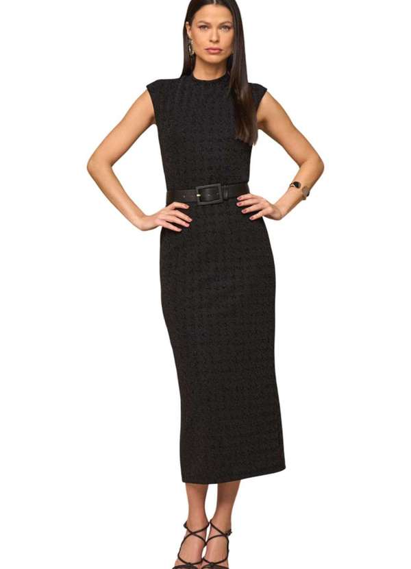 Lado Avesso - Vestido Long Midi Lado Avesso sem Manga Preto Preto