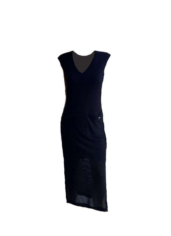 Lado Avesso - Vestido Midi Lado Avesso com Bolsos na Frente Preto Preto