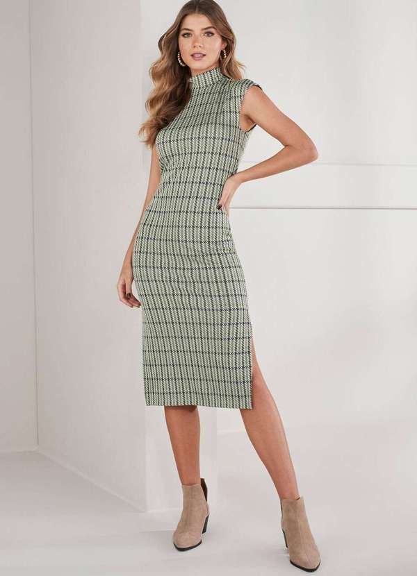 Lado Avesso - Vestido Midi Lado Avesso Gola Alta Verde Verde