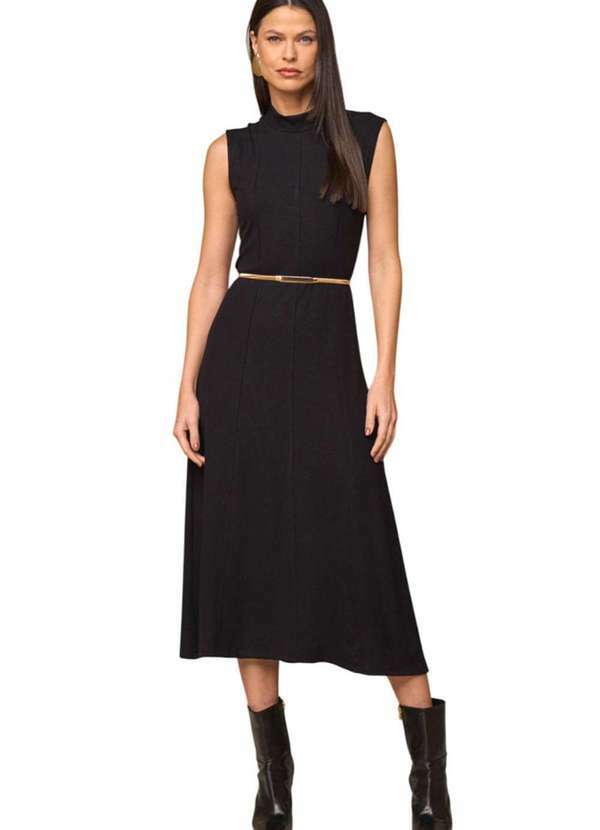 Lado Avesso - Vestido Midi Lado Avesso sem Mangas Preto Preto