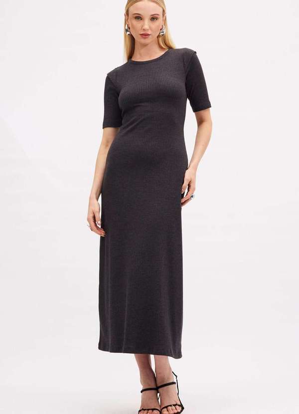 Sommer - Vestido Midi Sommer Canelado Cinza Escuro Cinza 4