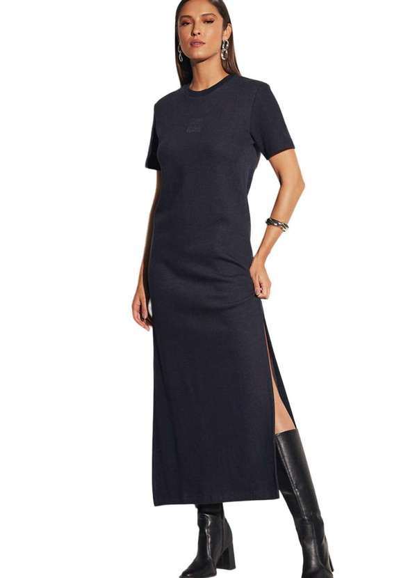 Sommer - Vestido Midi Sommer com Fenda Lateral Azul Alya Azul