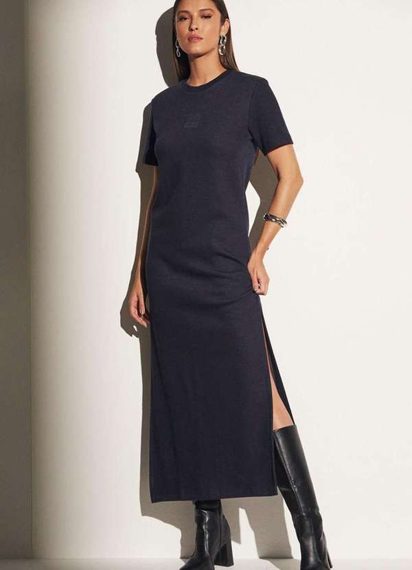 Sommer - Vestido Midi Sommer com Fenda Lateral Azul Alya Azul 4