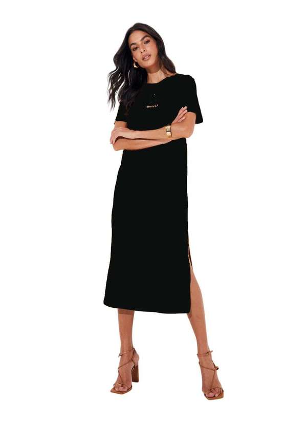 Sommer - Vestido Midi Sommer Malha Preto Preto