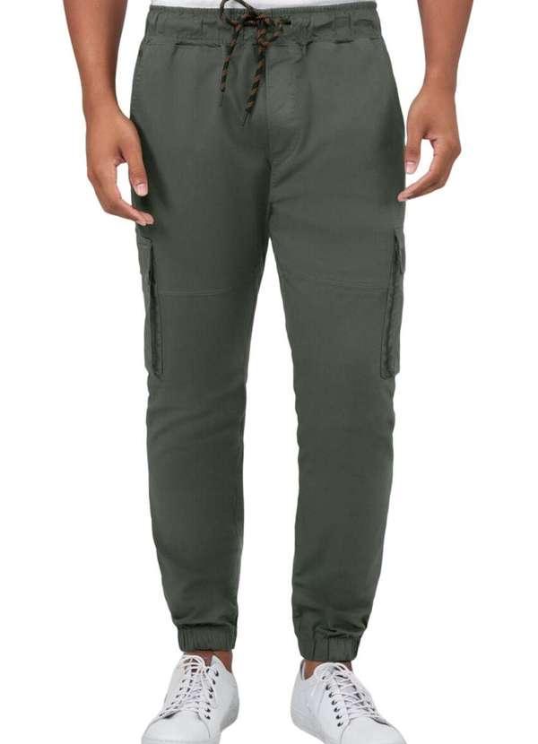Hangar 33 - Calça Sarja Hangar 33 Jogger com Bolso Cargo Verde Verde