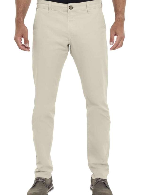 Hangar 33 - Calça Sarja Hangar 33 Slim Chino Bege System Bege