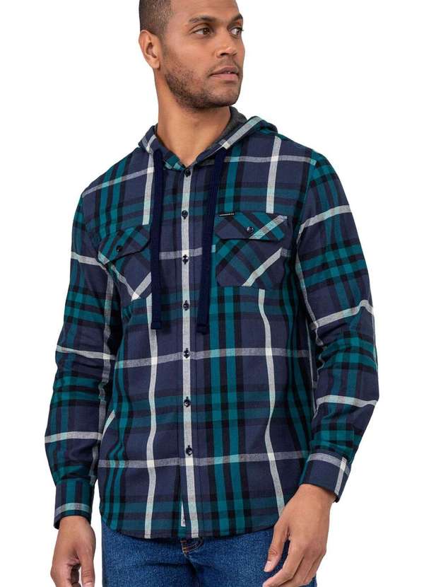 Hangar 33 - Camisa Hangar 33 Flanela Xadrez com Capuz Azul Azul