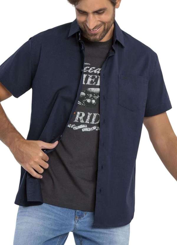 Hangar 33 - Camisa Hangar 33 Manga Curta Comfort Azul Marinho Azul 3