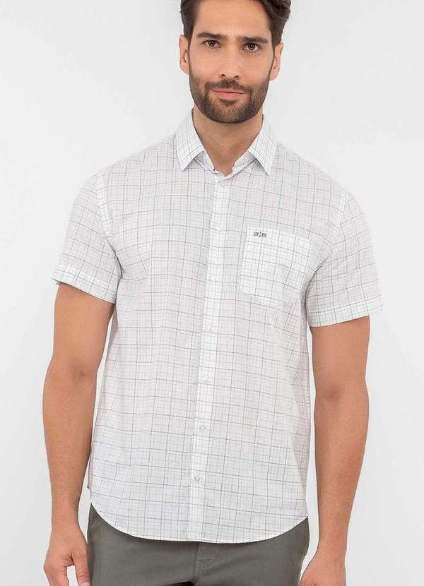 Hangar 33 - Camisa Hangar 33 Manga Curta Comfort Xadrez Branco Branco 4