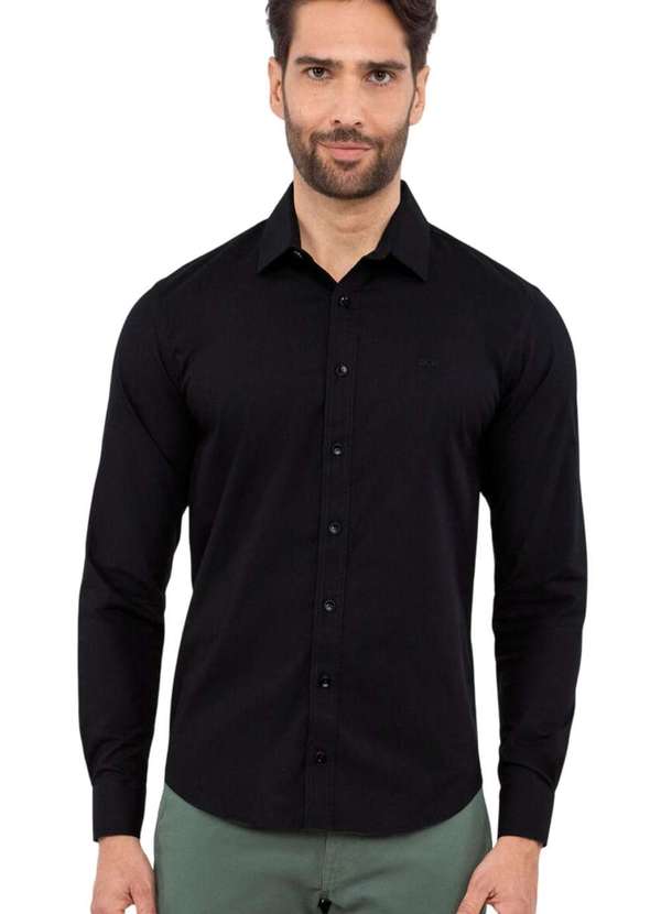 Hangar 33 - Camisa Hangar 33 Slim Fit Strech Preto Preto
