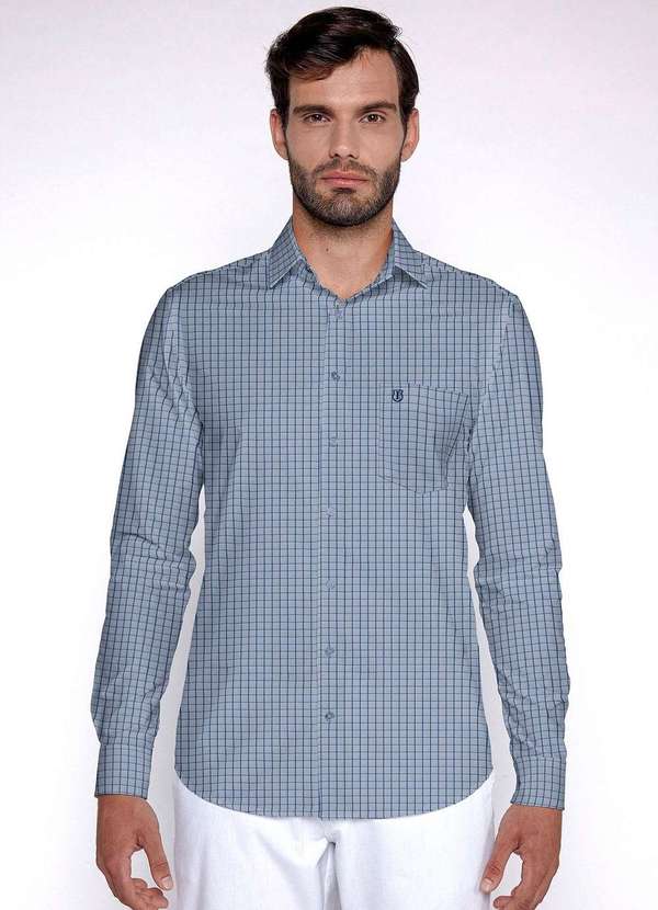 Individual - Camisa Individual Comfort Fit com Bolso Xadrez Azul Azul