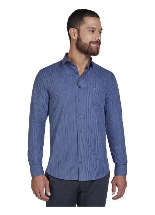 Individual - Camisa Individual Slim Fit Fio Tinto Listrado Azul Azul