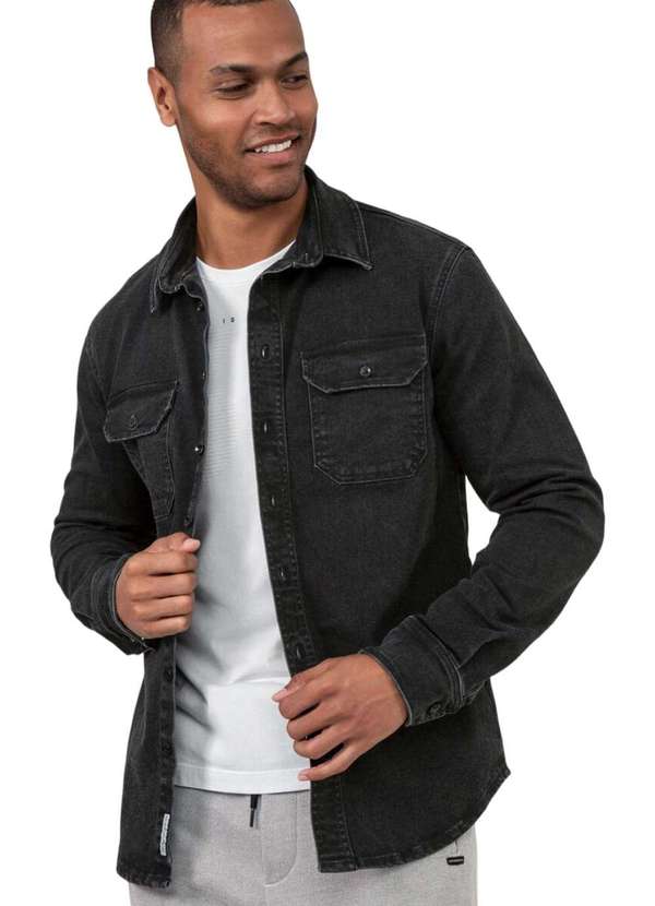 Hangar 33 - Camisa Jeans Hangar 33 Comfort Preto Preto