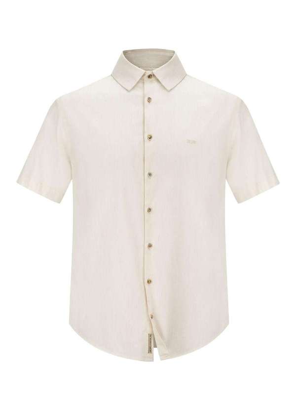 Hangar 33 - Camisa Manga Curta Hangar 33 Slim em Linho Bege Bege 3