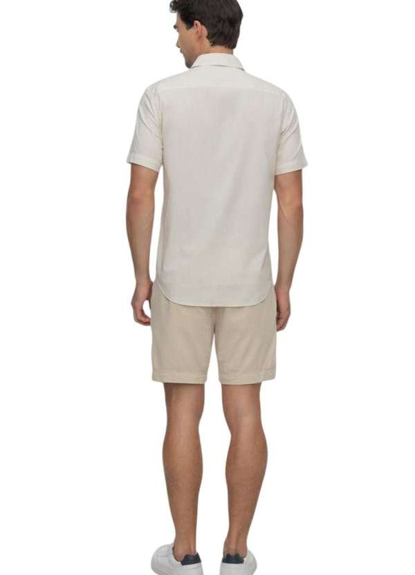 Hangar 33 - Camisa Manga Curta Hangar 33 Slim em Linho Bege Bege 4