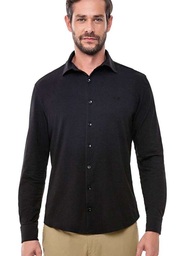 Hangar 33 - Camisa Slim Fit Hangar 33 em Algodão Pima Preto Preto