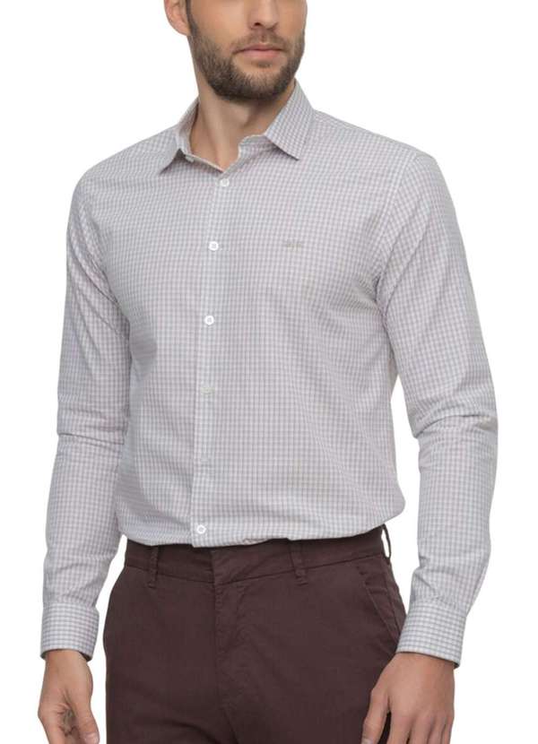 Hangar 33 - Camisa Slim Hangar 33 em Tricoline Bege Bege