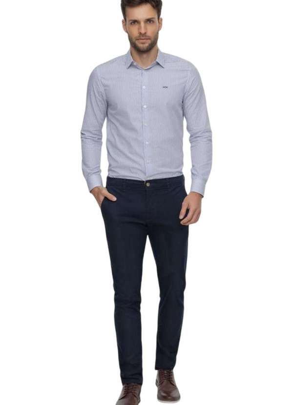 Hangar 33 - Camisa Slim Hangar 33 Listrada Branco e Azul Branco