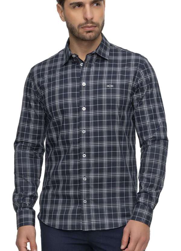 Hangar 33 - Camisa Slim Hangar 33 Xadrez Azul Marinho Azul