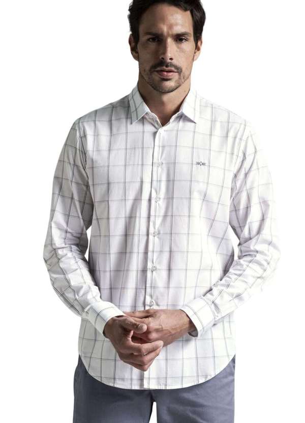 Hangar 33 - Camisa Slim Hangar 33 Xadrez Branco Branco