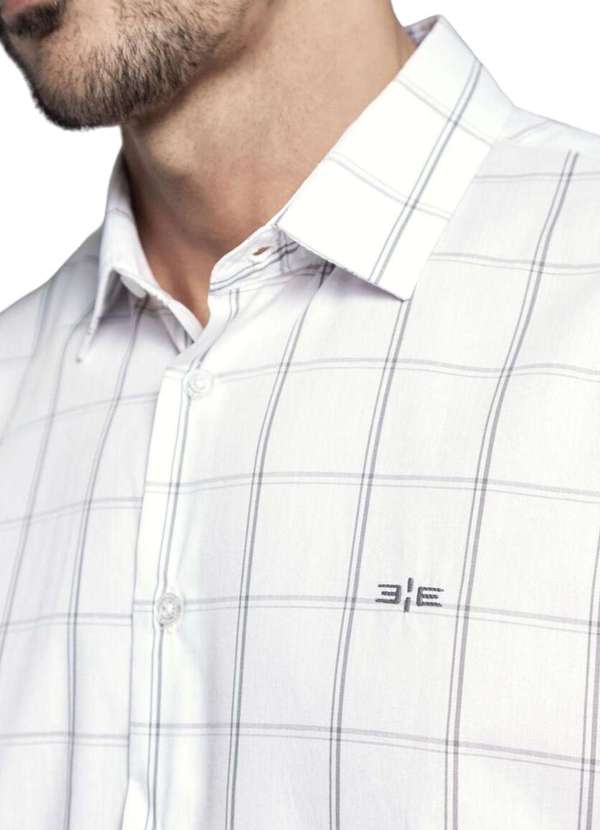 Hangar 33 - Camisa Slim Hangar 33 Xadrez Branco Branco 2