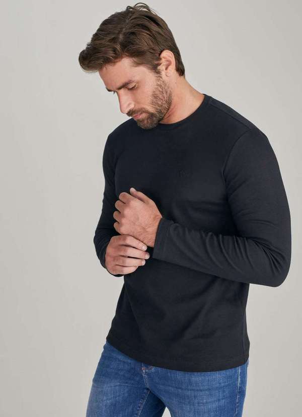 Lado Avesso - Camiseta Lado Avesso Manga Longa Preto Preto