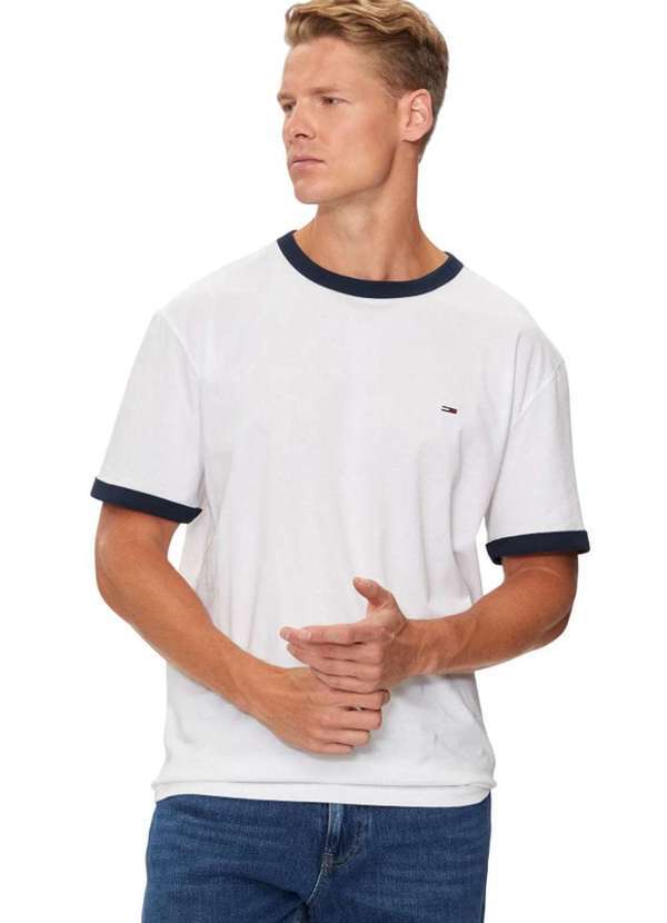 Tommy Jeans - Camiseta Tommy Jeans Flag Ringer Branco Branco