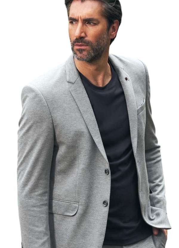 Danithais - Blazer Slim Danithais em Malha Cinza Claro Cinza