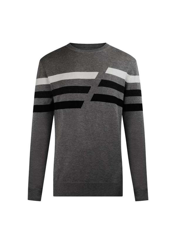 Hangar 33 - Blusão Tricot Hangar 33 com Listras Cinza Escuro Cinza 2