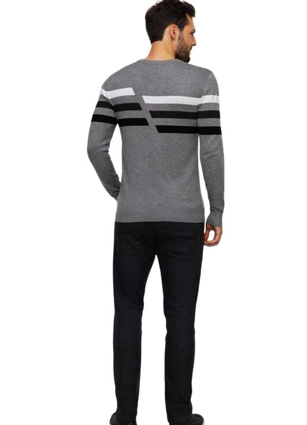 Hangar 33 - Blusão Tricot Hangar 33 com Listras Cinza Escuro Cinza 4