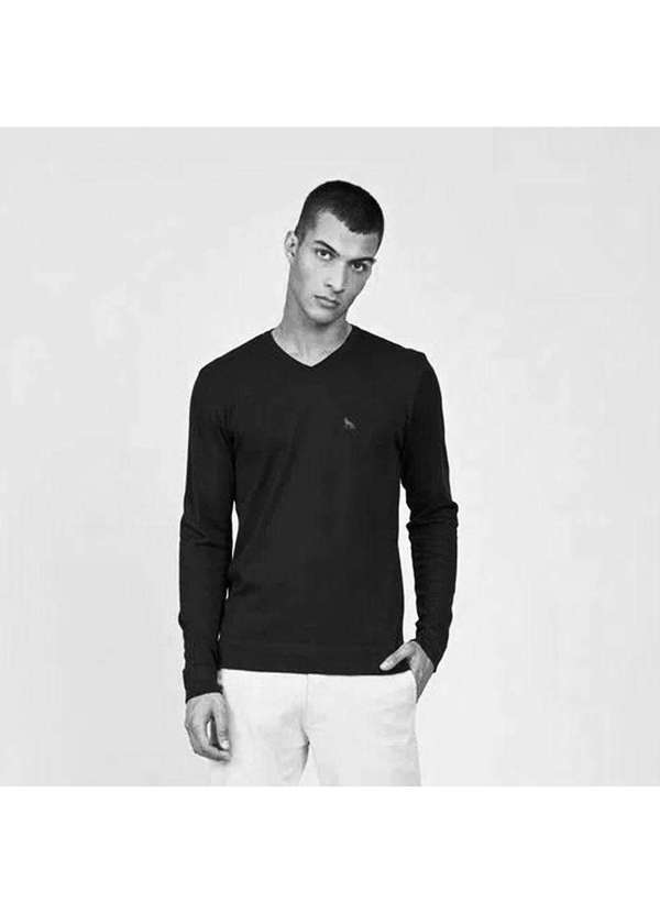 Acostamento - Sueter Tricot Acostamento Gola V Preto Preto