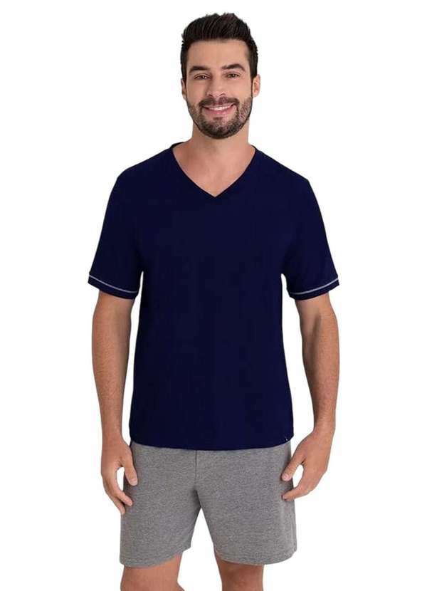 Lupo - Pijama Lupo Curto Gola V Azul Azul