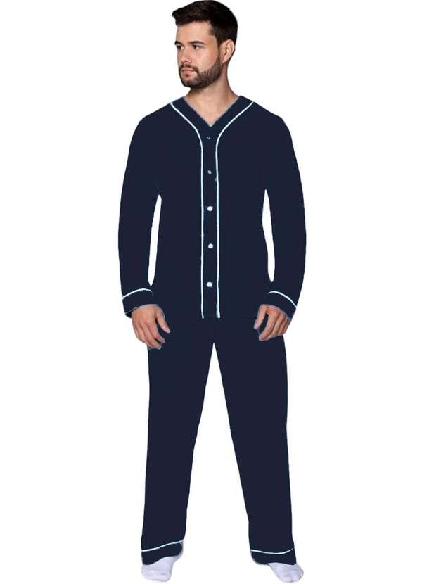 Lupo - Pijama Lupo Longo Abotoado Azul Marinho Azul
