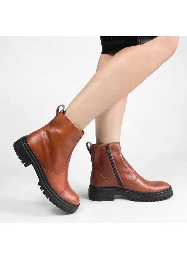 Zatta Calcados - Bota Chelsea Couro Tratorada Mavi Whisky Marrom