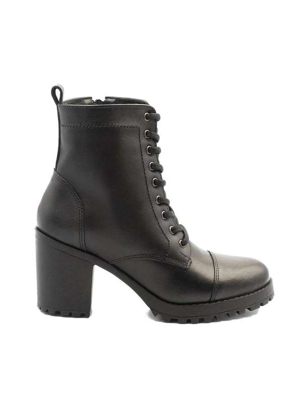 Zatta Calcados - Bota Coturno Salto Bloco Couro Duda Preto