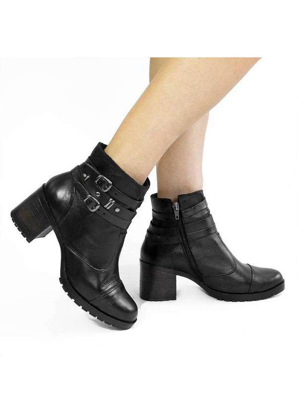 Zatta Calcados - Bota Zatta Coturno Couro Fivela Monica Preto
