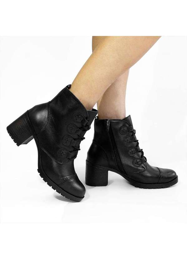Zatta Calcados - Bota Zatta Coturno Couro Salto Medio Thamires Preto