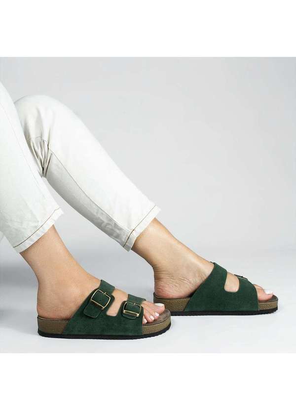 Zatta Calcados - Papete Couro Camurca Fivela Hanna Verde