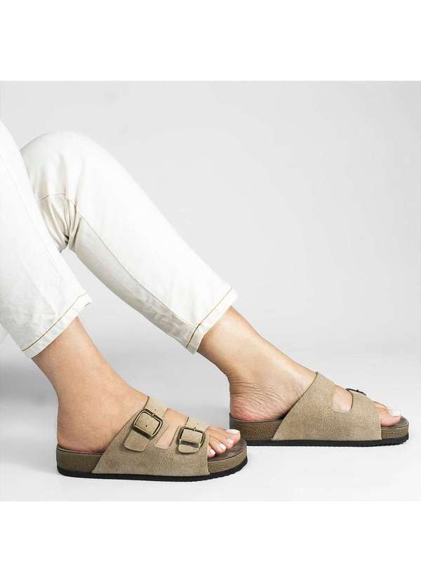 Zatta Calcados - Papete Couro Camurca Fivela Hanna Bege