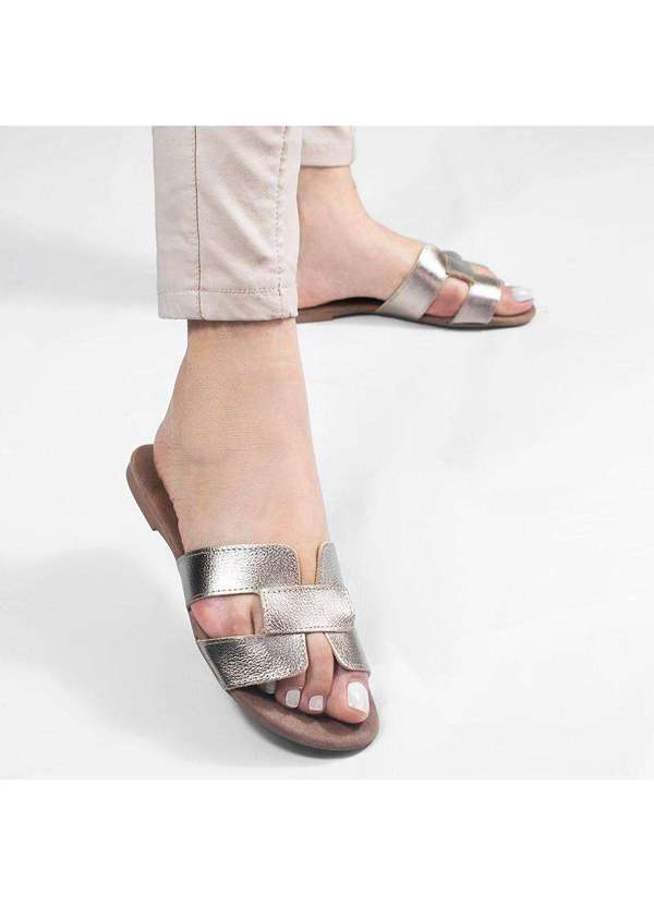 Zatta Calcados - Rasteira H Couro Milena Dourado 3